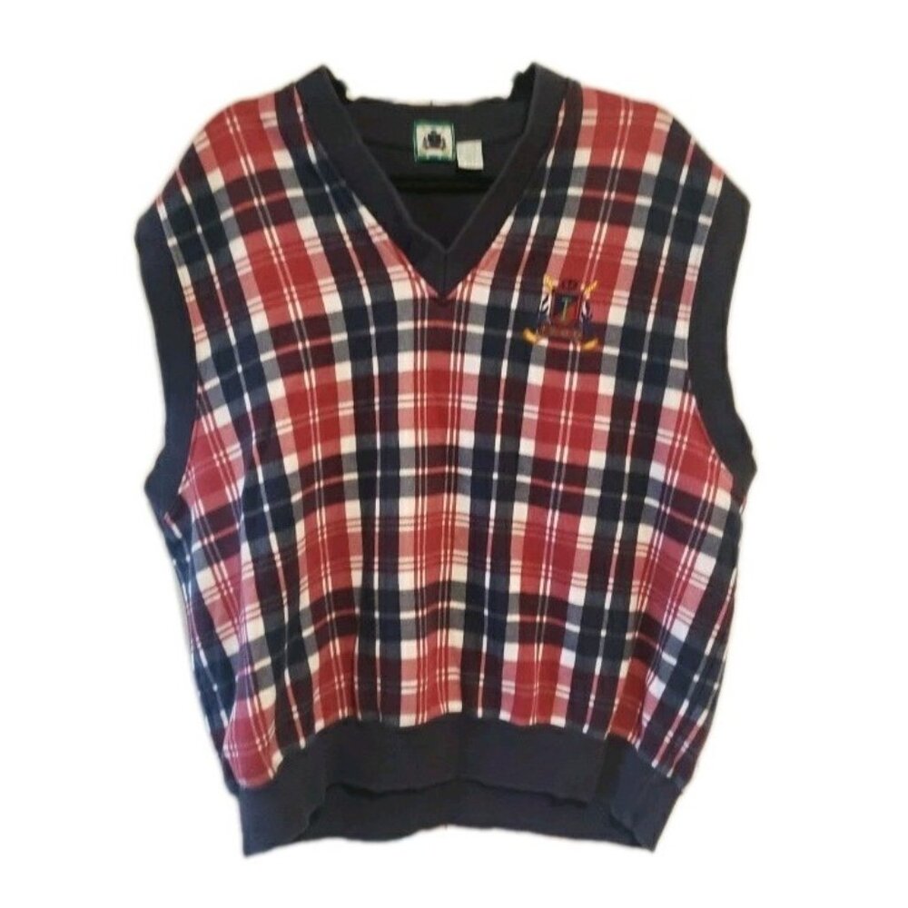 VTG Izod Golf Plaid Sz XL Pullover Vest 90s Preppy Hipster Academia Logo Crest